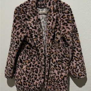 SHEIN Leopard Print Faux Fur Coat - Pink and Brown